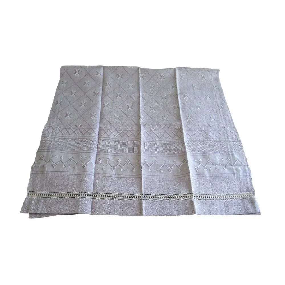 Purple White Woven Trellis Star Vintage Towel Set One Hand One Bath GUC Spots
